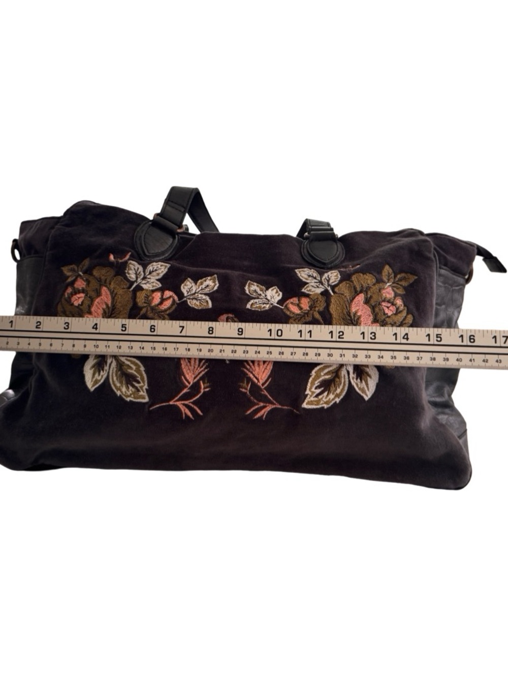 Free People Black Tote/ weekender bag with Pink and Gold Floral Embroidery - Picture 16 of 16